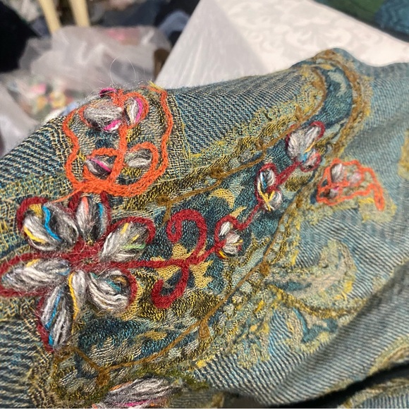 Soft Surroundings Green Izmir Wool Tapestry Embroidered Kimono Open Front XS - Picture 6 of 11